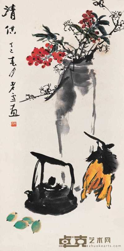 王雪涛 丁巳（1977）年作 清供 镜心 69×34.5cm